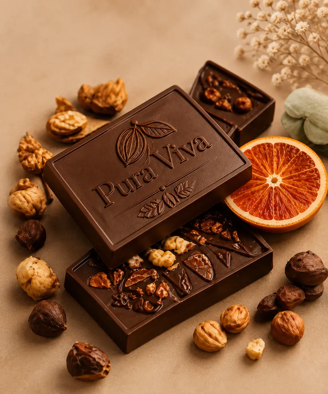 Pura Viva chocolate with hazelnuts and orange